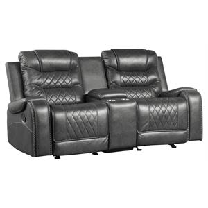 Pemberly Row Traditional Microfiber Double Glider Reclining Loveseat in Gray