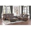 Pemberly Row Traditional Microfiber Power Double Reclining Loveseat in Brown