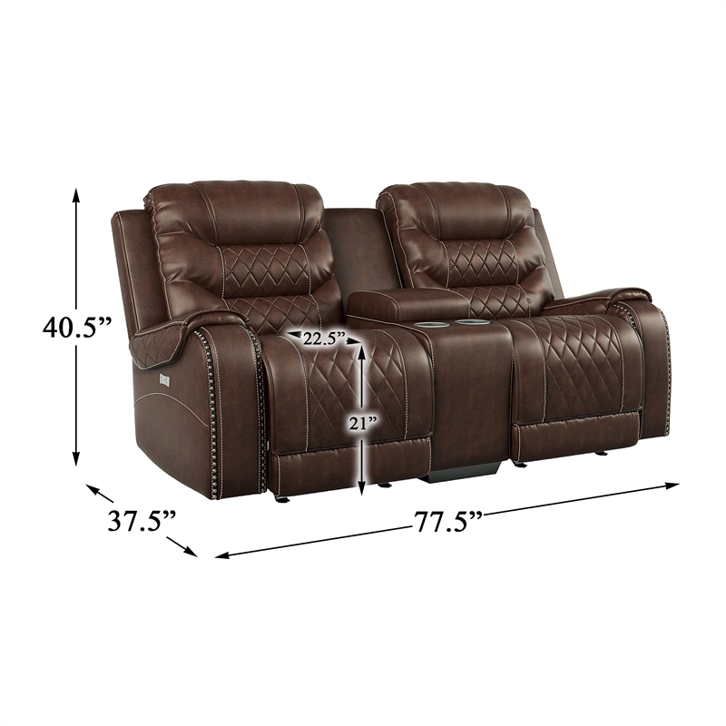 Pemberly Row Traditional Microfiber Power Double Reclining Loveseat in Brown