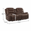 Pemberly Row Traditional Microfiber Power Double Reclining Loveseat in Brown