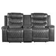 Pemberly Row Power Double Reclining Loveseat with Center Console in Gray