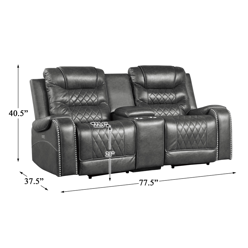 Pemberly Row Power Double Reclining Loveseat with Center Console in Gray