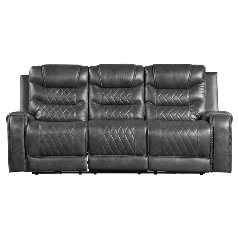 Pemberly Row Double Reclining Sofa with Drop-Down Cup Holders in Gray