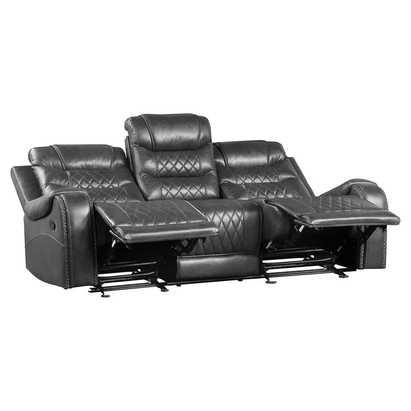 Pemberly Row Double Reclining Sofa with Drop-Down Cup Holders in Gray