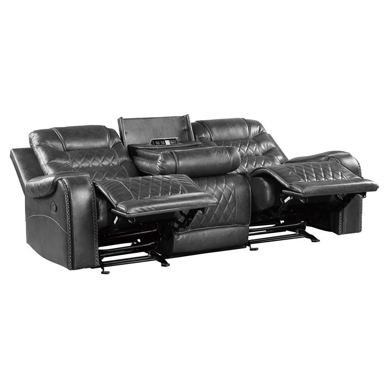 Pemberly Row Double Reclining Sofa with Drop-Down Cup Holders in Gray