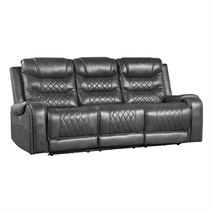 Pemberly Row 21&quot Traditional Microfiber Power Double Reclining Sofa in Gray