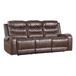 Pemberly Row 21&quot Traditional Microfiber Double Reclining Sofa in Brown