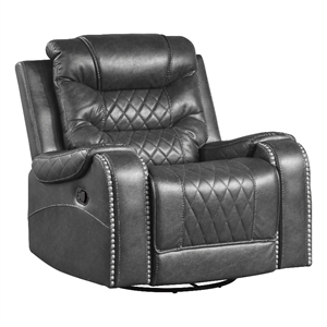 Pemberly Row Traditional Microfiber Swivel Glider Reclining Chair in Gray