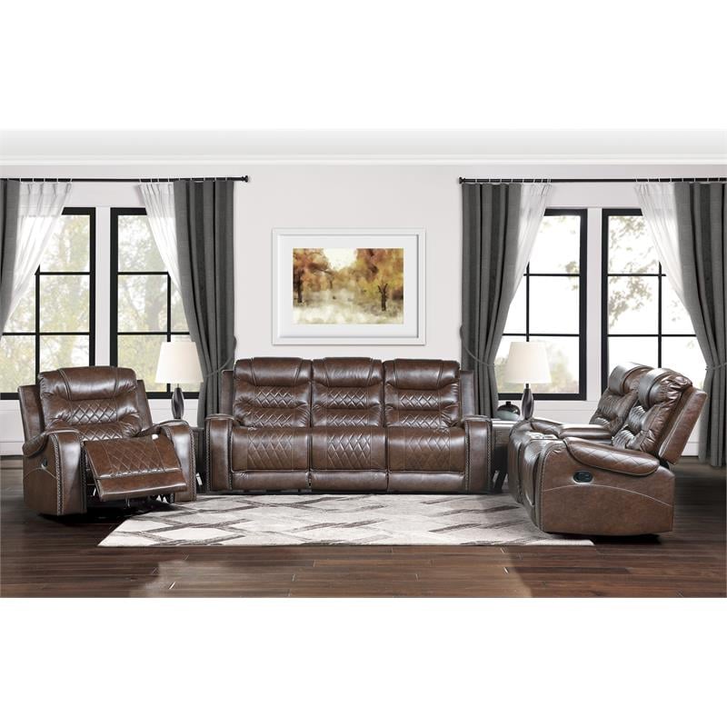 Pemberly Row Traditional Microfiber Swivel Glider Reclining Chair in Brown