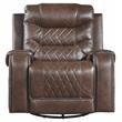 Pemberly Row Traditional Microfiber Swivel Glider Reclining Chair in Brown