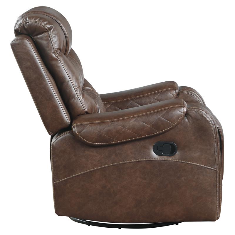 Pemberly Row Traditional Microfiber Swivel Glider Reclining Chair in Brown