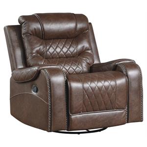 Pemberly Row Traditional Microfiber Swivel Glider Reclining Chair in Brown