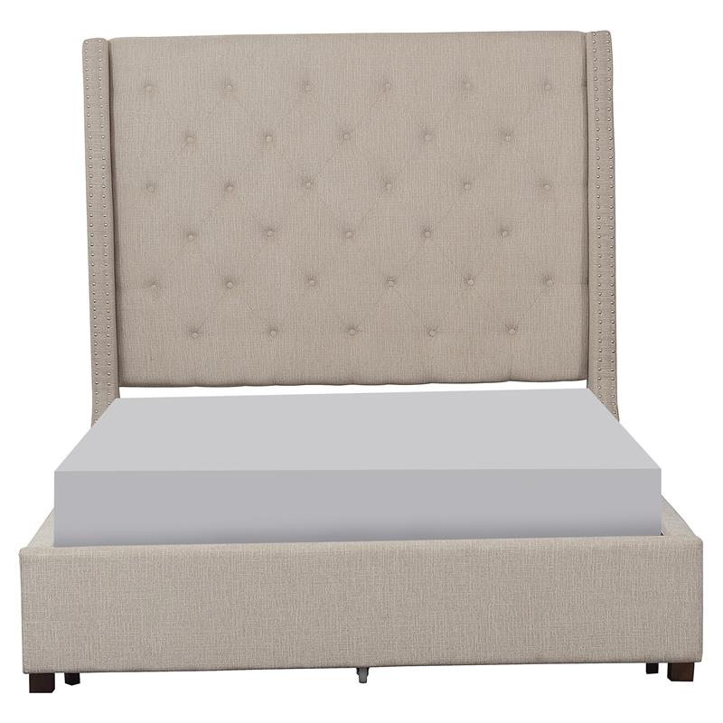 Pemberly Row Fabric Full Bed with Storage Drawers in Beige