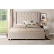 Pemberly Row Fabric Queen Bed with Storage Drawers in Beige