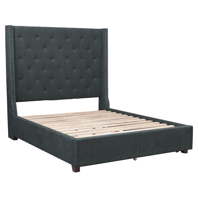 Pemberly Row Fabric Queen Bed with Storage Drawers in Gray