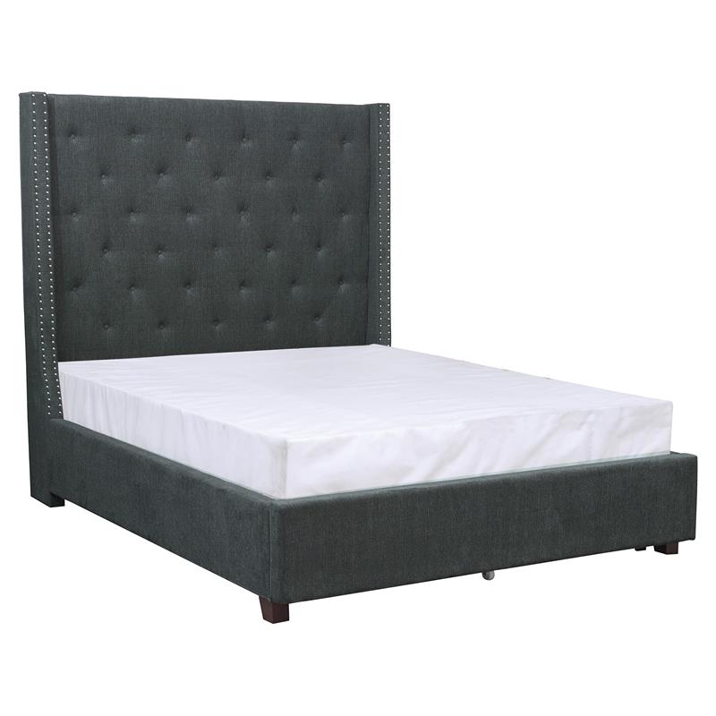 Pemberly Row Fabric Queen Bed with Storage Drawers in Gray