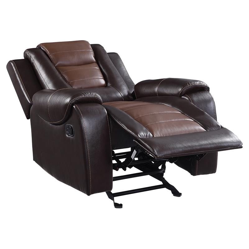 Pemberly Row Traditional Faux Leather Glider Reclining Chair in Brown