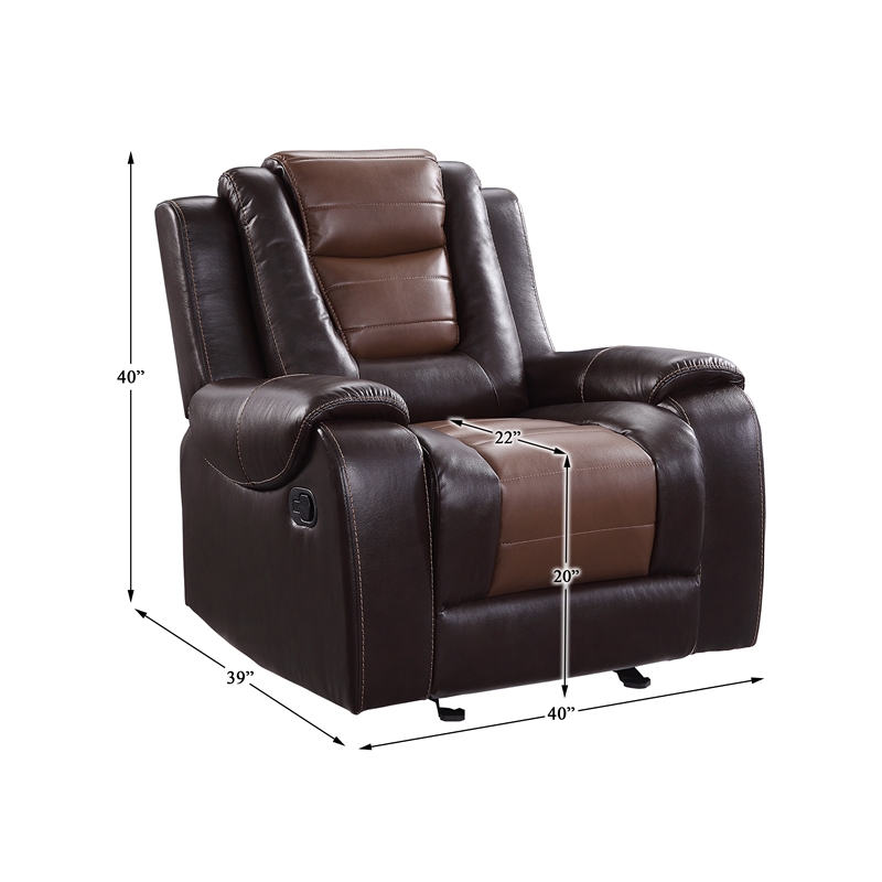 Pemberly Row Traditional Faux Leather Glider Reclining Chair in Brown