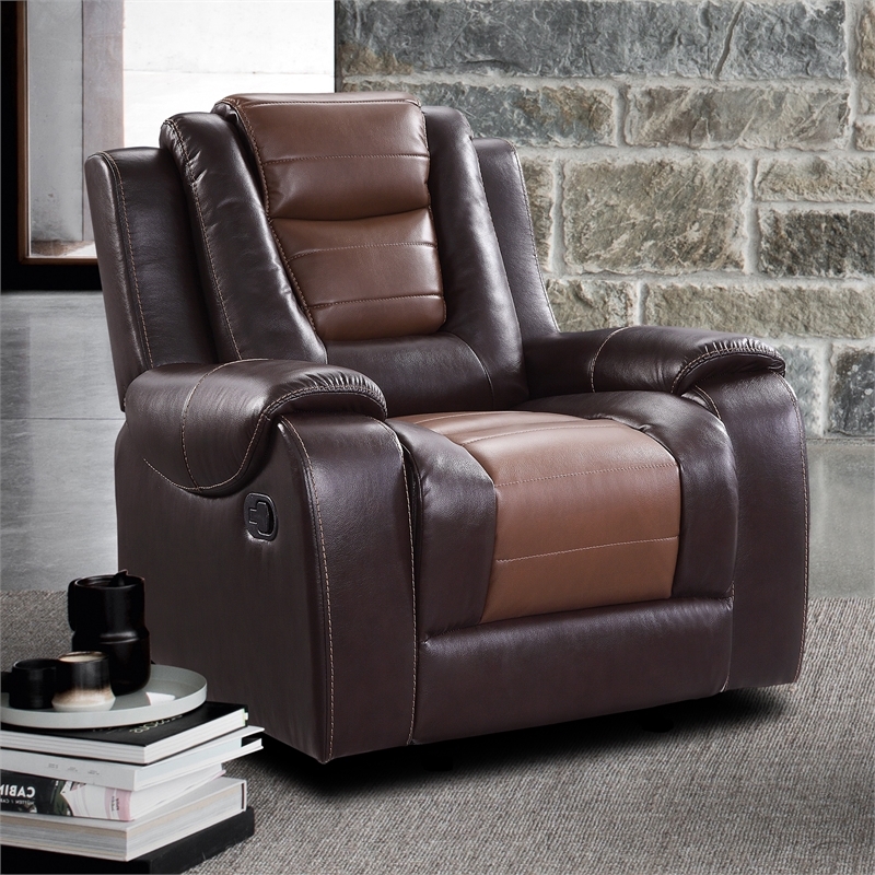 Pemberly Row Traditional Faux Leather Glider Reclining Chair in Brown