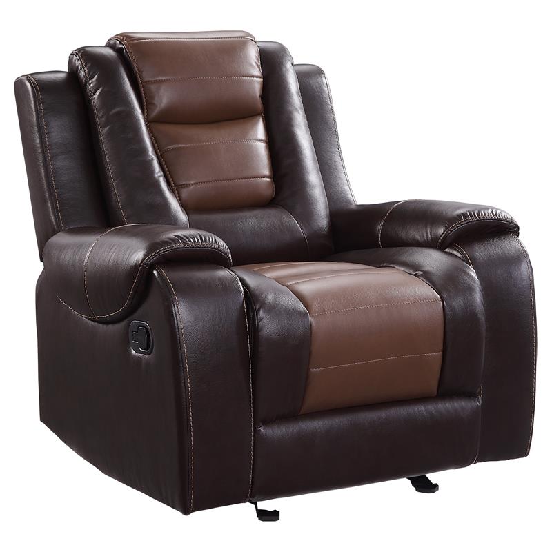 Pemberly Row Traditional Faux Leather Glider Reclining Chair in Brown