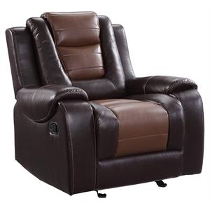pemberly row traditional faux leather glider reclining chair in brown
