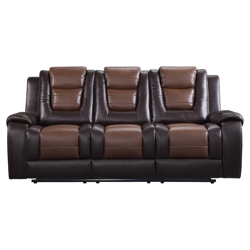 Pemberly Row Double Reclining Sofa with Drop-Down Cup Holder in 2-Tone Brown