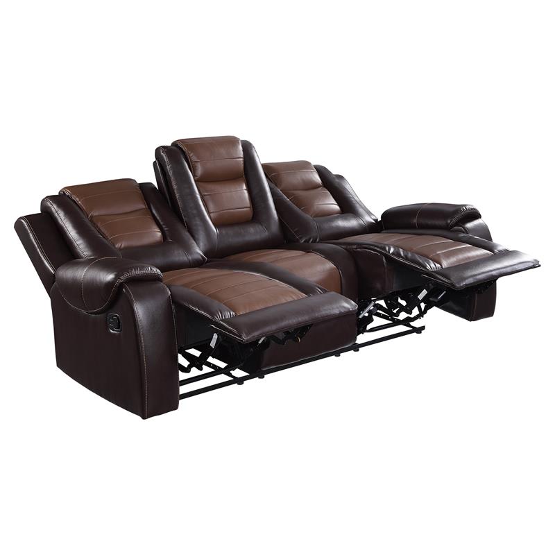 Pemberly Row Double Reclining Sofa with Drop-Down Cup Holder in 2-Tone Brown