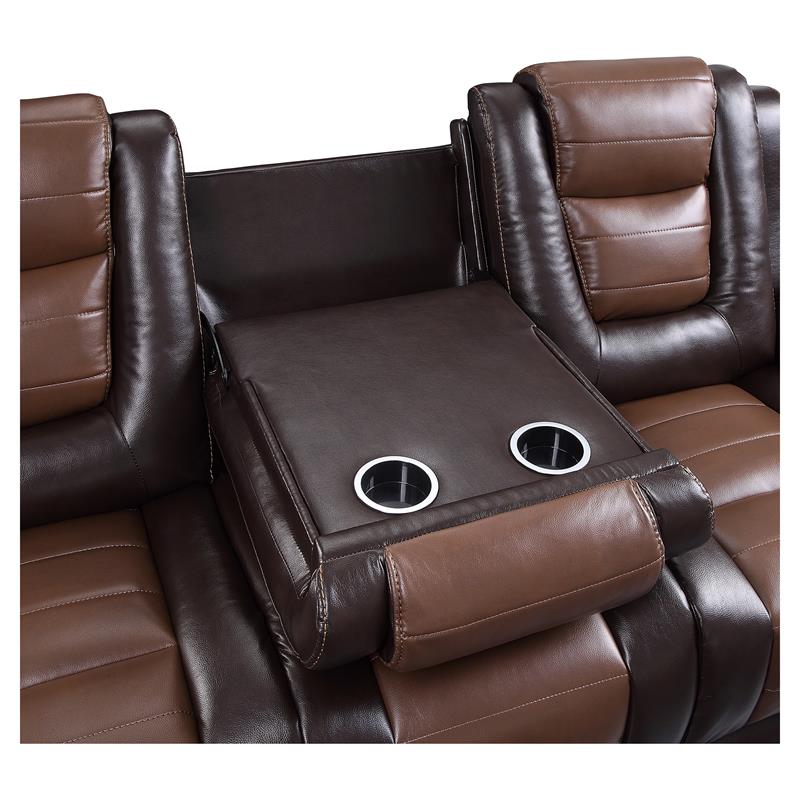 Pemberly Row Double Reclining Sofa with Drop-Down Cup Holder in 2-Tone Brown