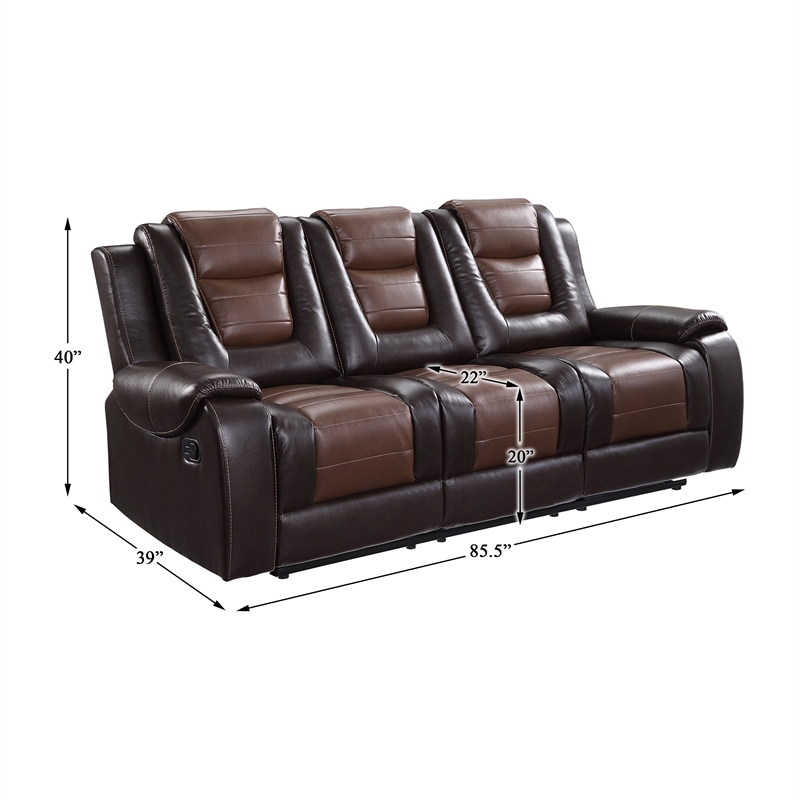 Pemberly Row Double Reclining Sofa with Drop-Down Cup Holder in 2-Tone Brown