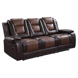 Pemberly Row Double Reclining Sofa with Drop-Down Cup Holder in 2-Tone Brown