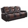 Pemberly Row Double Reclining Sofa with Drop-Down Cup Holder in 2-Tone Brown
