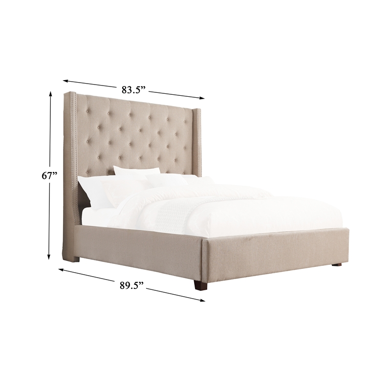 Pemberly Row Fabric Eastern King Bed with Storage Drawers in Beige