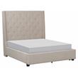 Pemberly Row Fabric Eastern King Bed with Storage Drawers in Beige