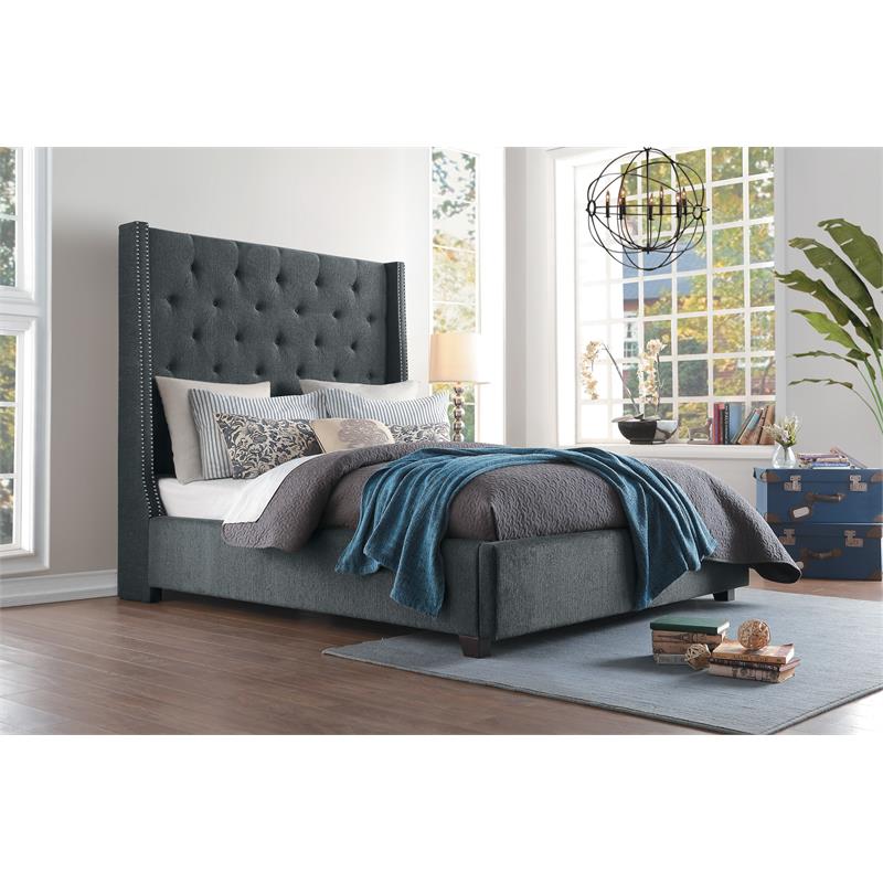 Pemberly Row Fabric California King Bed with Storage Drawers in Gray