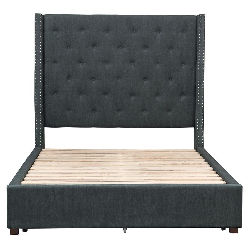 Pemberly Row Fabric California King Bed with Storage Drawers in Gray