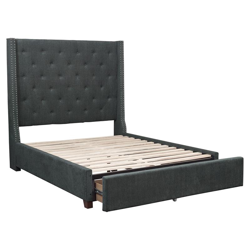 Pemberly Row Fabric California King Bed with Storage Drawers in Gray