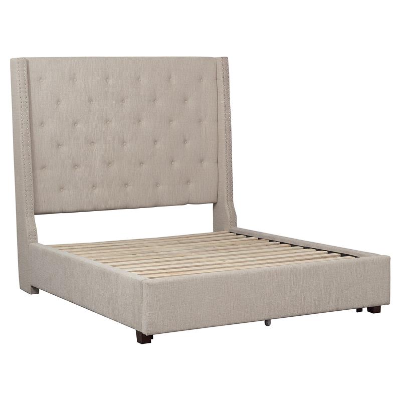 Pemberly Row Transitional Fabric California King Bed w/ Storage Drawers in Beige
