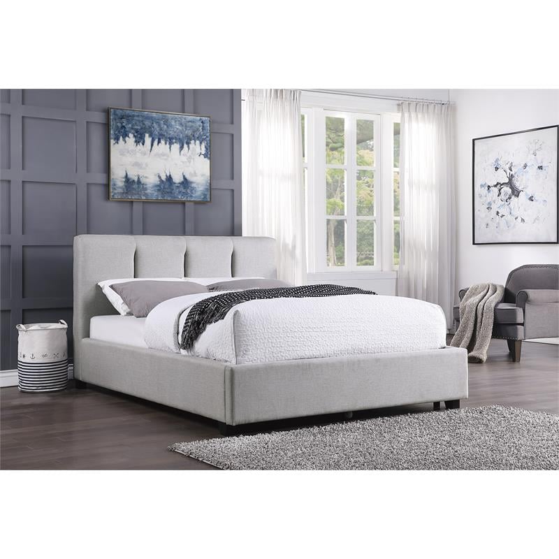 Pemberly Row Fabric Full Platform Bed with Storage Drawer in Gray