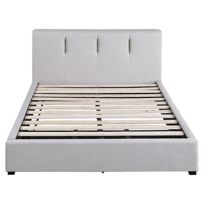 Pemberly Row Fabric Full Platform Bed with Storage Drawer in Gray