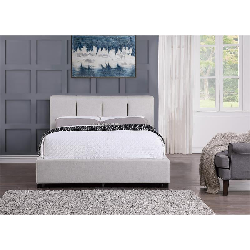 Pemberly Row Fabric Full Platform Bed with Storage Drawer in Gray