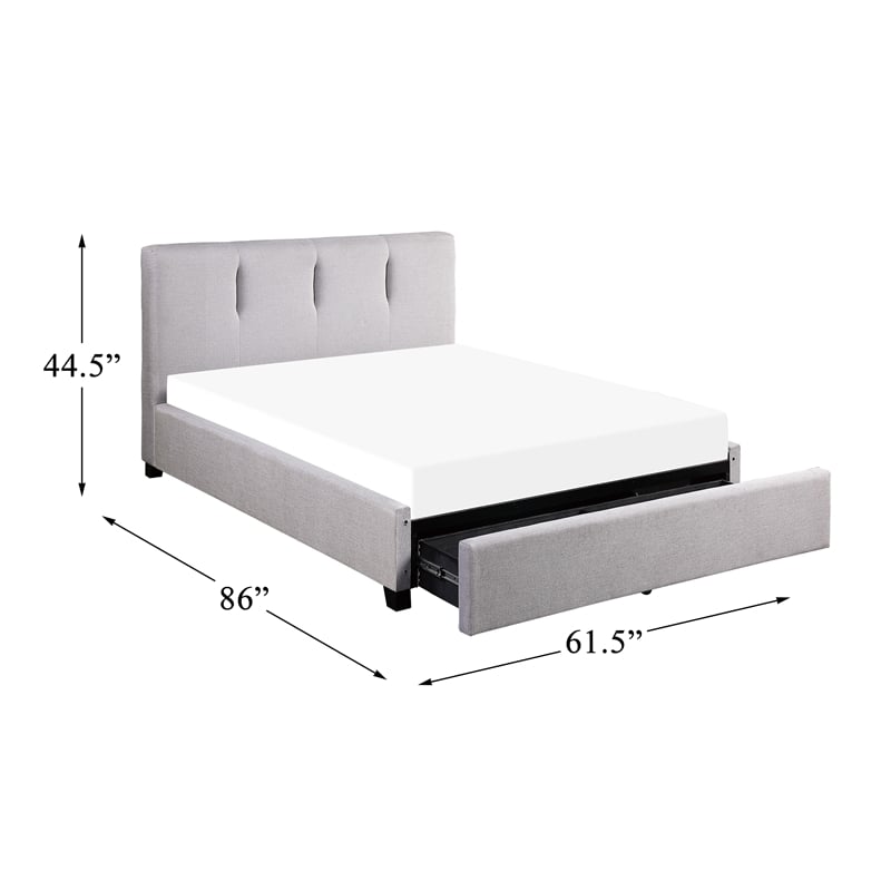 Pemberly Row Fabric Full Platform Bed with Storage Drawer in Gray