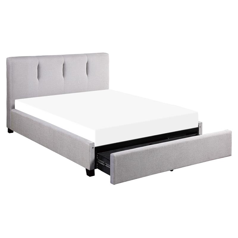 Pemberly Row Fabric Queen Platform Bed with Storage Drawer in Gray