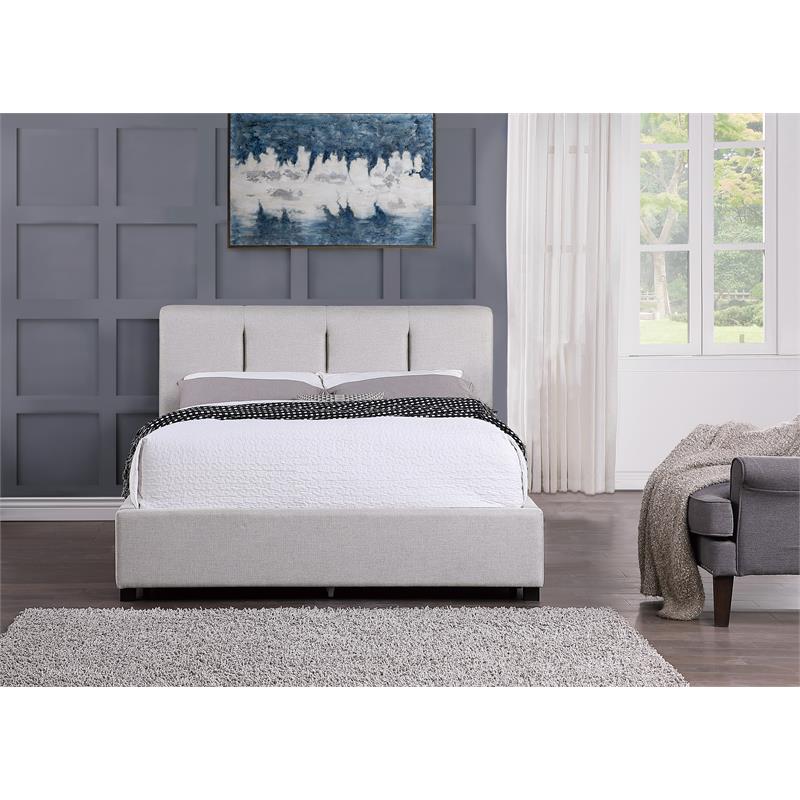 Pemberly Row Fabric Eastern King Platform Bed with Storage Drawer in Gray
