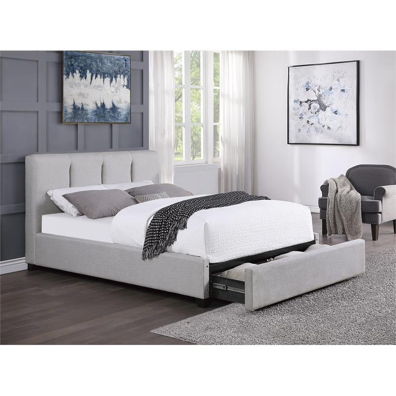 Pemberly Row Fabric Eastern King Platform Bed with Storage Drawer in Gray