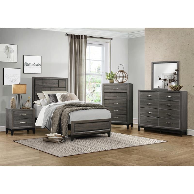 Pemberly Row Modern Wood Grain on Melamine Veneer Twin Bed in Gray