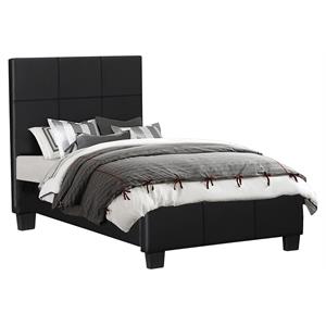 Pemberly Row Contemporary Wood and Faux Leather Twin Bed in Black