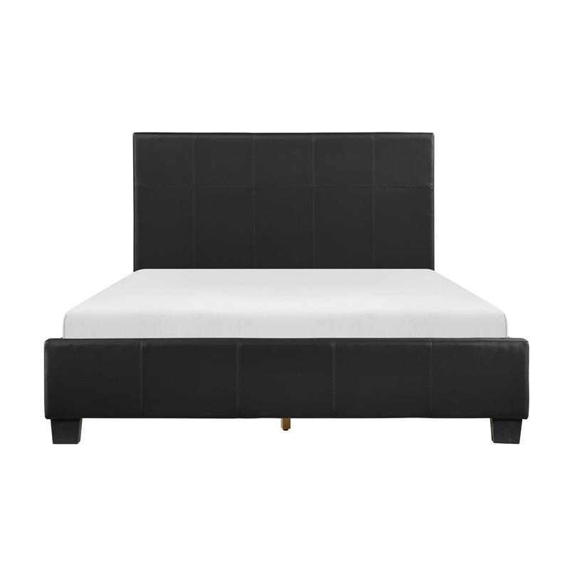 Pemberly Row Contemporary Wood and Faux Leather Full Bed in Black
