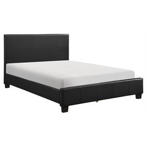 Pemberly Row Contemporary Wood and Faux Leather Full Bed in Black