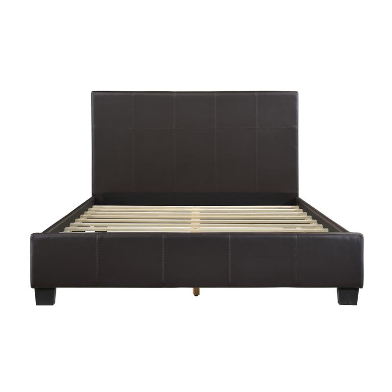Pemberly Row Contemporary Wood and Faux Leather Full Bed in Dark Brown