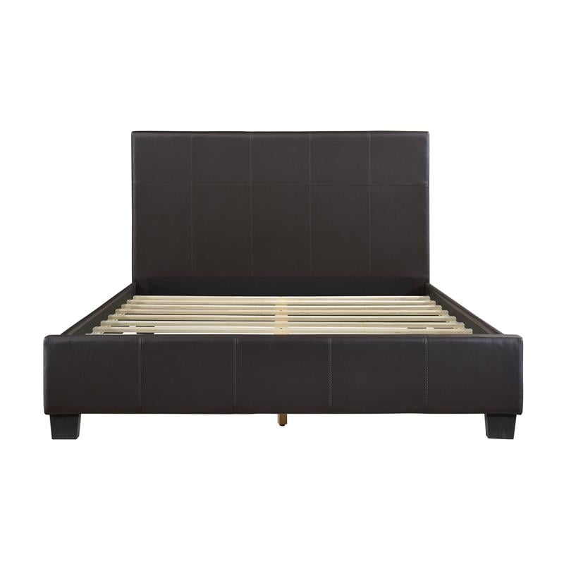 Pemberly Row Contemporary Wood and Faux Leather Queen Bed in Dark Brown
